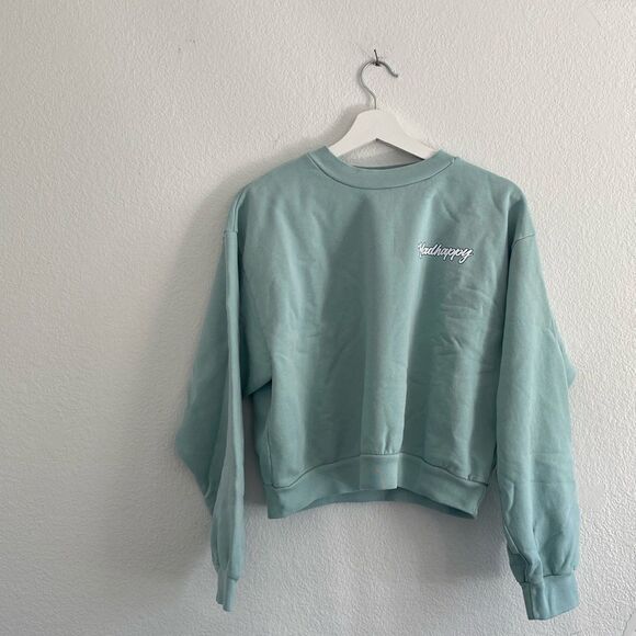 Madhappy Green Artwork Program Cropped Crewneck Sweater - Picture 1 of 6